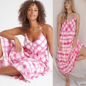 Anthropologie Pink and White Tie-Dye Maxi Dress